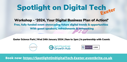Poster about the Spotlight on Digital Tech Workshop 24th January 2024
